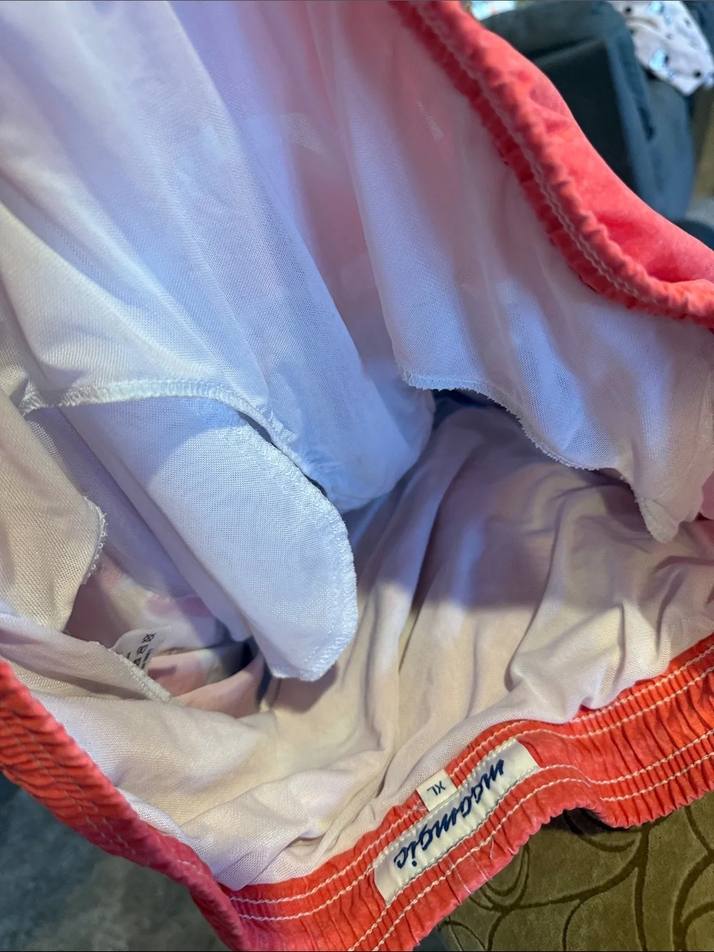 Maamgic Men's coral  and Blue Striped Swim Trunks XL